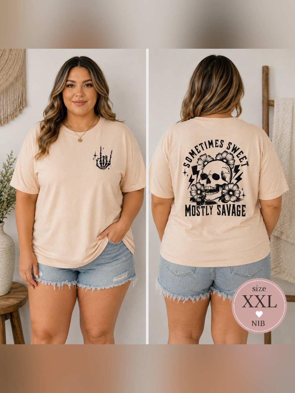 Sometimes Sweet Mostly Savage Graphic Tee | NIB | XXL | Apricot